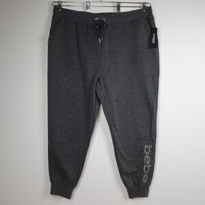 Bebe Fleece Sweatpants Women's Plus Size 3X Gray Rhinestone Logo Joggers